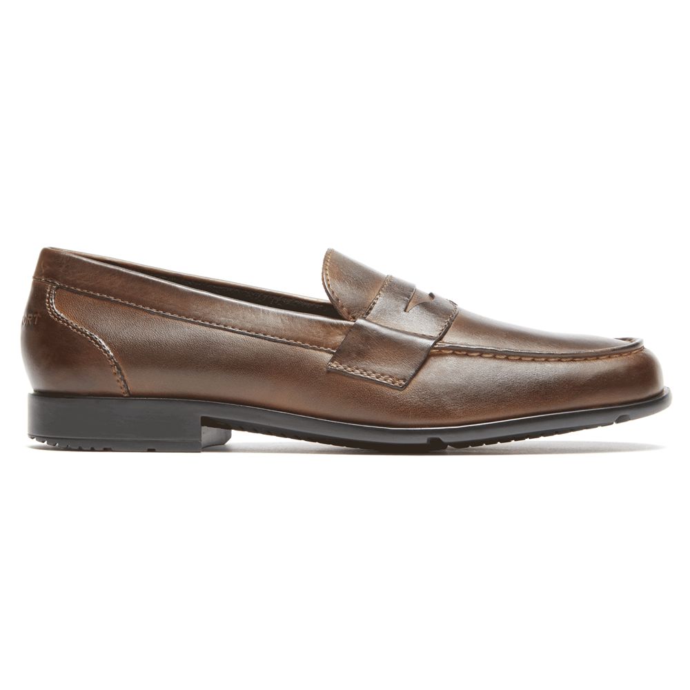 Mocassins Homem Rockport Classic Penny Slip-Ons Marrom Escuro,Portugal MDLKC-0859